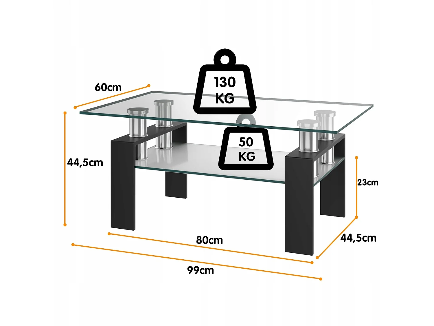 TABLE BASSES AVEC ÉTAGÈRE EN VERRE TREMPÉ ET MÉTAL