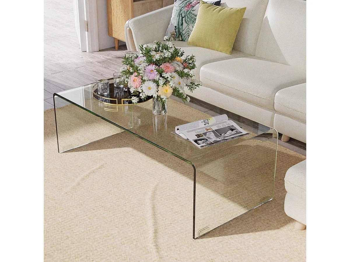 Couchtisch Glastisch U-förmiger Beistelltisch aus Gehärtetem Glas 108 x 50 x 35 cm