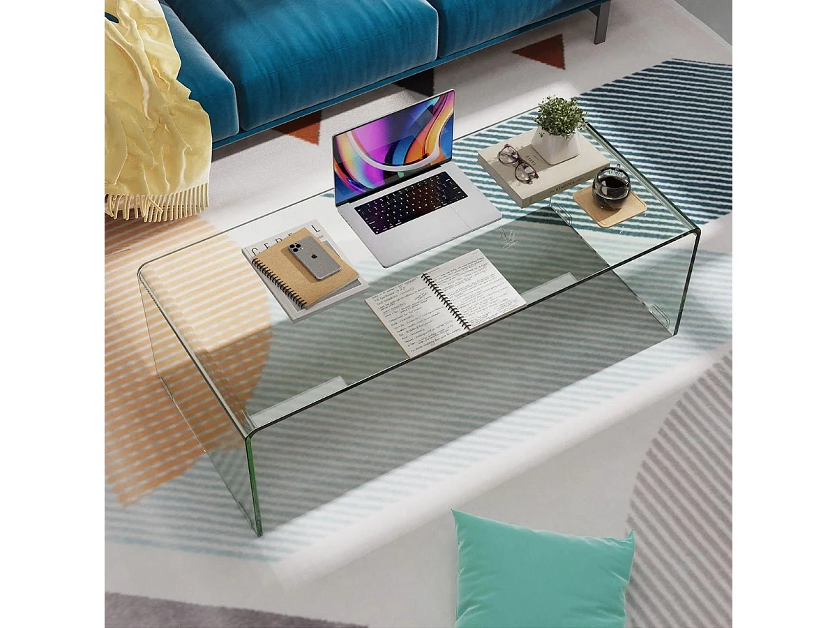 Couchtisch Glastisch U-förmiger Beistelltisch aus Gehärtetem Glas 108 x 50 x 35 cm