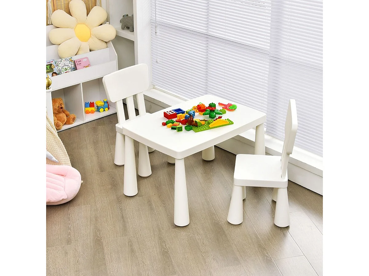 3 TLG. Kindersitzgruppe Kindertisch mit 2 Stühlen Kindermöbel aus Kunststoff Weiß