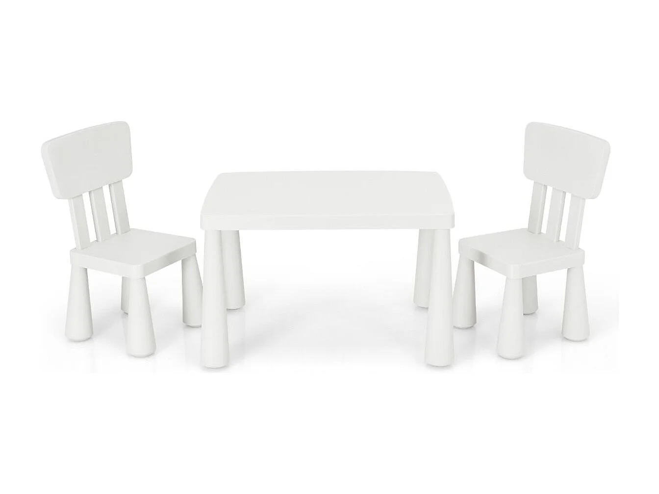 3 TLG. Kindersitzgruppe Kindertisch mit 2 Stühlen Kindermöbel aus Kunststoff Weiß