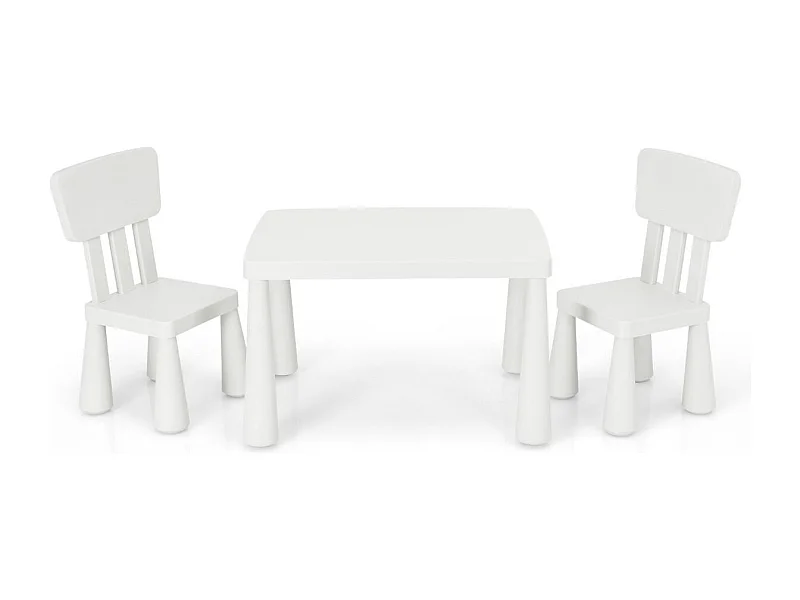 Set con tavolo e 2 sedie per bambini, Set con tavolo e 2 sedie per mangiare disegnare scrivere e fare lavoretti Bianco