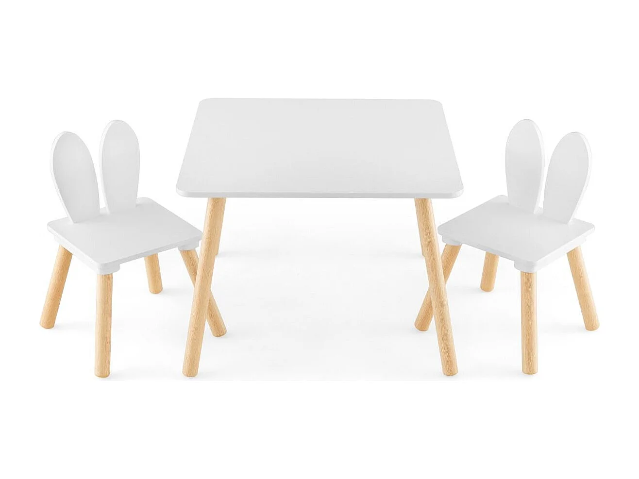 Set tavolo sedie per bambini 3 pezzi per arte, Tavolo e 2 sedie a coniglio gambe in legno massiccio Bianco