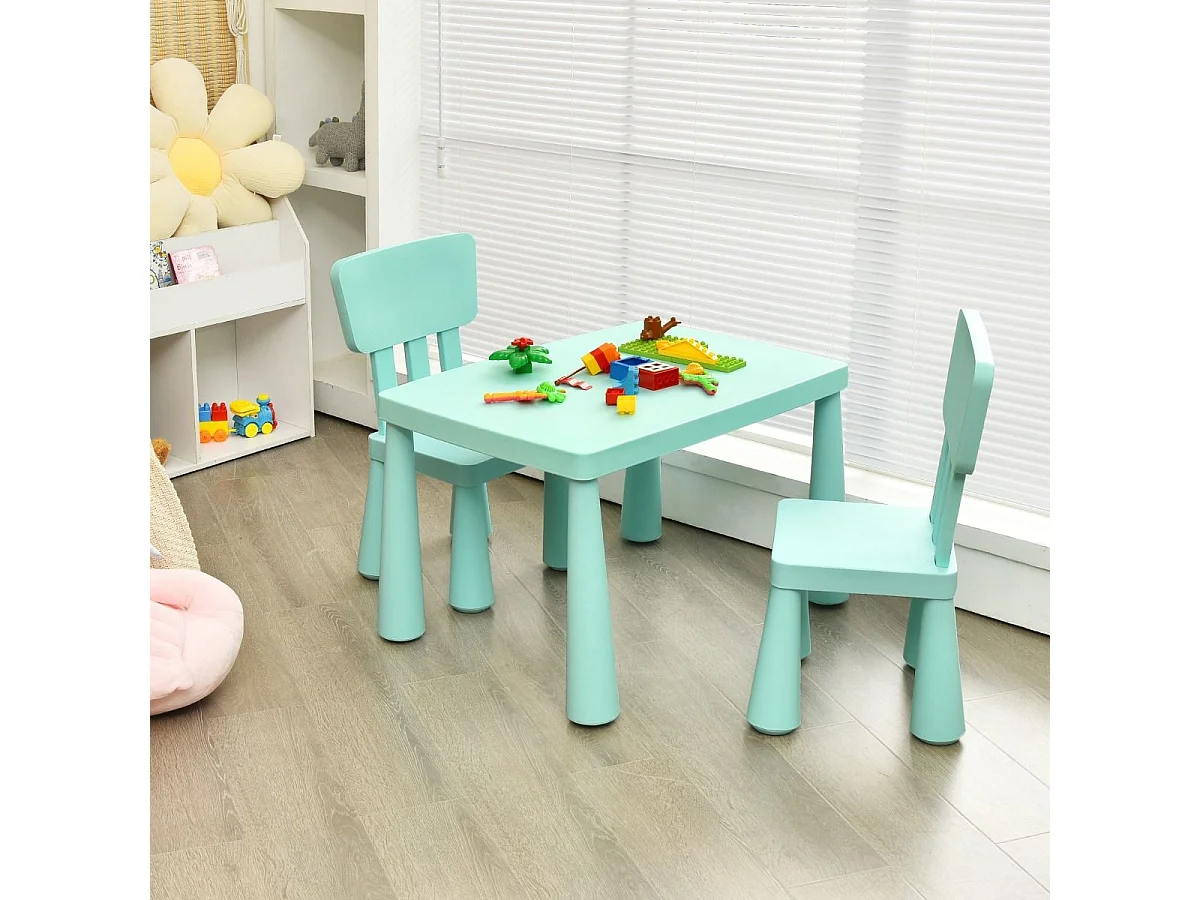 3 TLG. Kindersitzgruppe Kindertisch mit 2 Stühlen Kindermöbel aus Kunststoff Grün