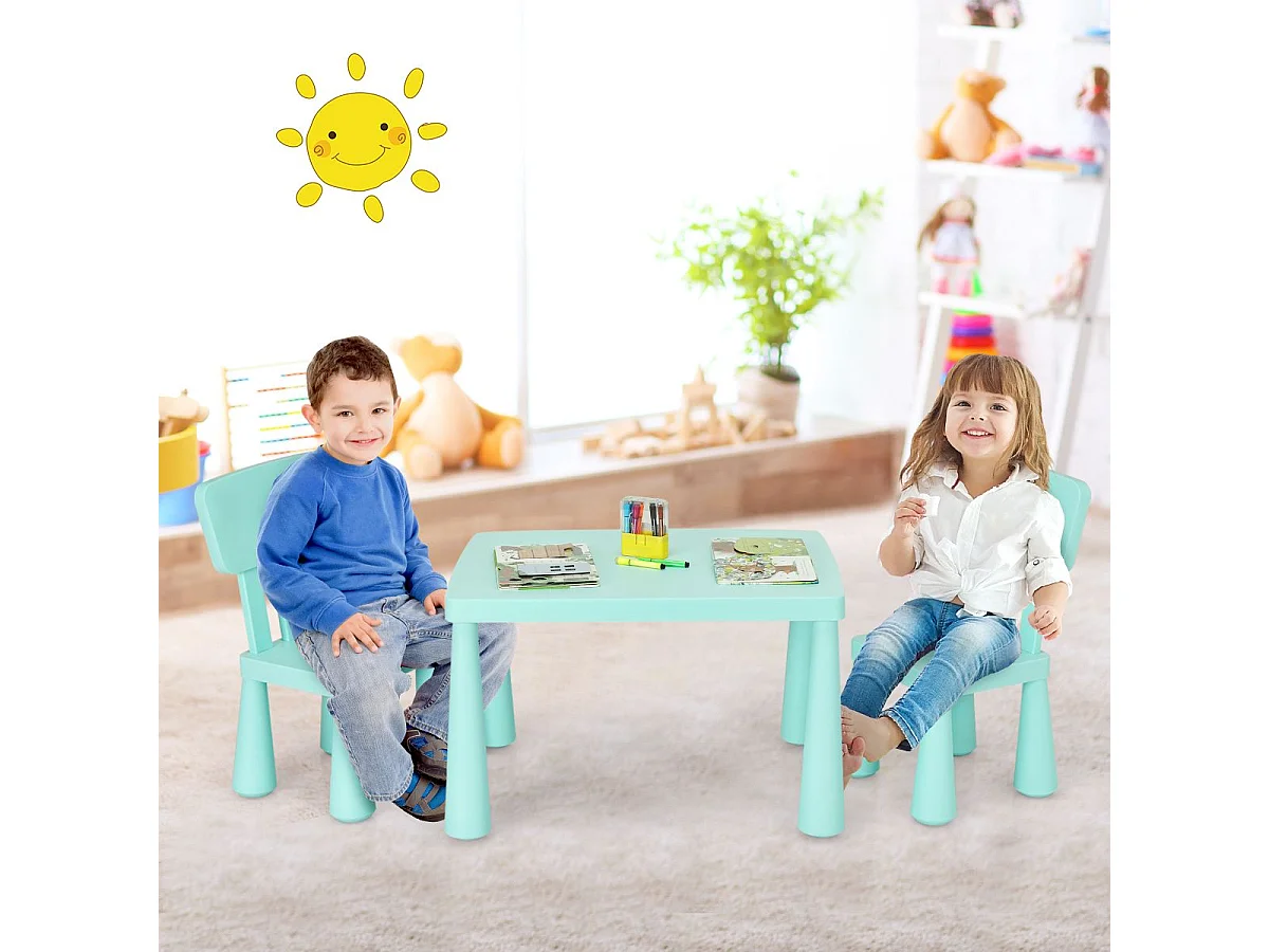 3 TLG. Kindersitzgruppe Kindertisch mit 2 Stühlen Kindermöbel aus Kunststoff Grün