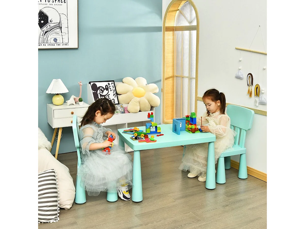 3 TLG. Kindersitzgruppe Kindertisch mit 2 Stühlen Kindermöbel aus Kunststoff Grün