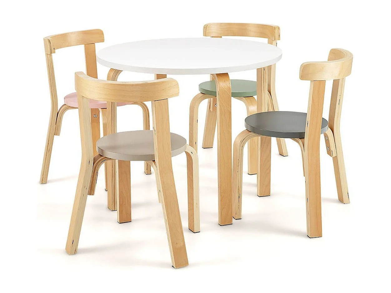 Kindertisch Holztisch mit 4 Stühlen für Kinder Kindertisch- und Stuhl-Set mit Rückenlehne Bunt