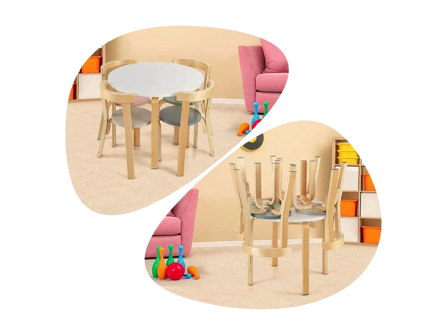 Kindertisch Holztisch mit 4 Stühlen für Kinder Kindertisch- und Stuhl-Set mit Rückenlehne Bunt