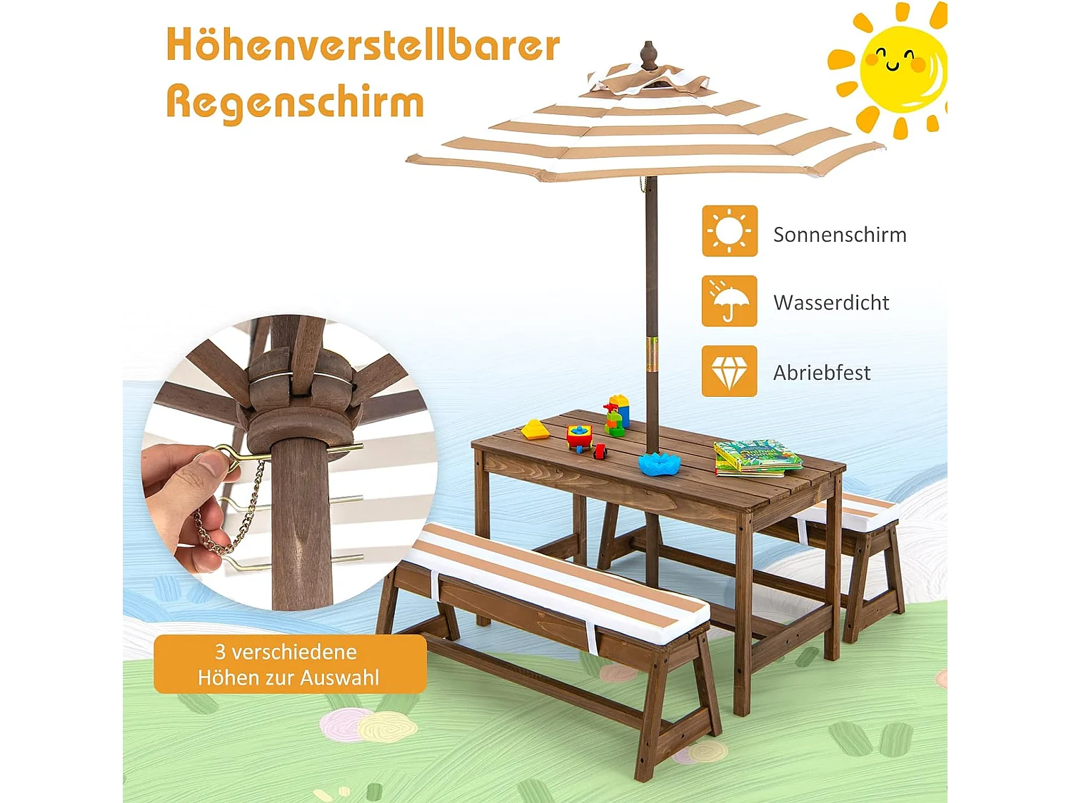 Kindersitzgruppe mit Kissen+Sonnenschirm
