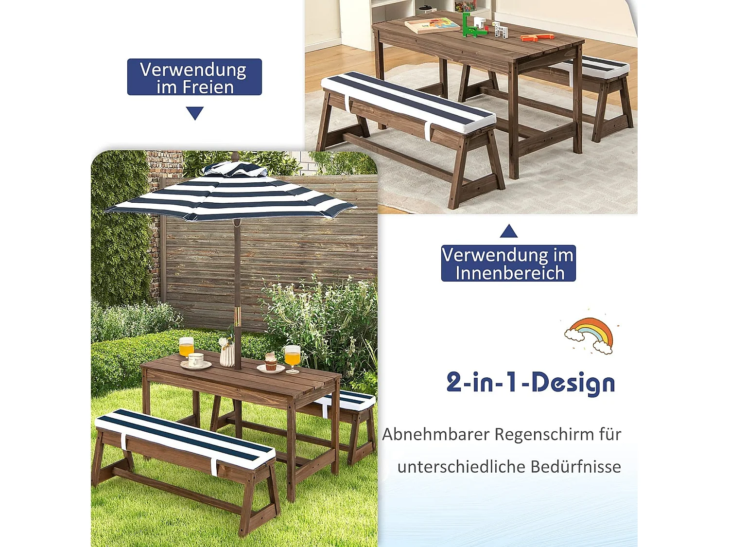 Kindersitzgruppe mit Kissen+Sonnenschirm