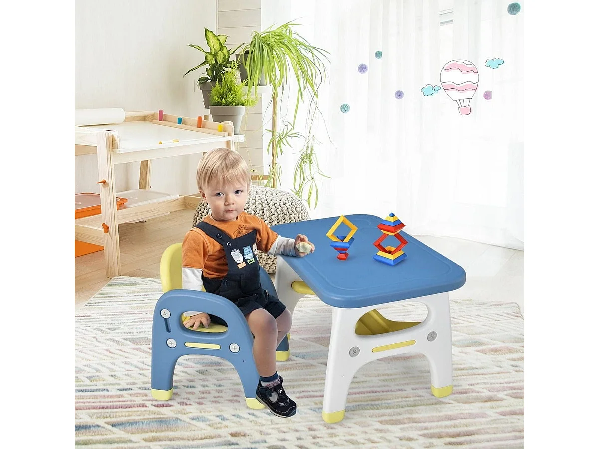 Kindersitzgruppe mit Dinosaurierdesign inkl. Bauklötze aus HDPE für Kinder über 3 Jahren Blau