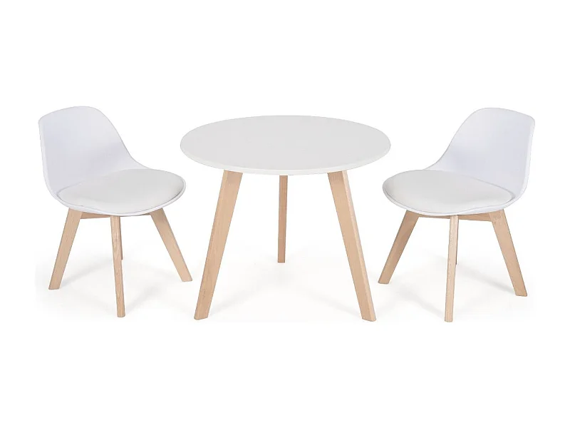 3 TLG. Kindersitzgruppe mit Runden Tisch & 2 Gepolsterten Stühlen für Kleinkinder von 3-8 J.