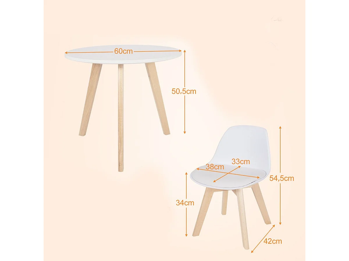 3 TLG. Kindersitzgruppe mit Runden Tisch & 2 Gepolsterten Stühlen für Kleinkinder von 3-8 J.