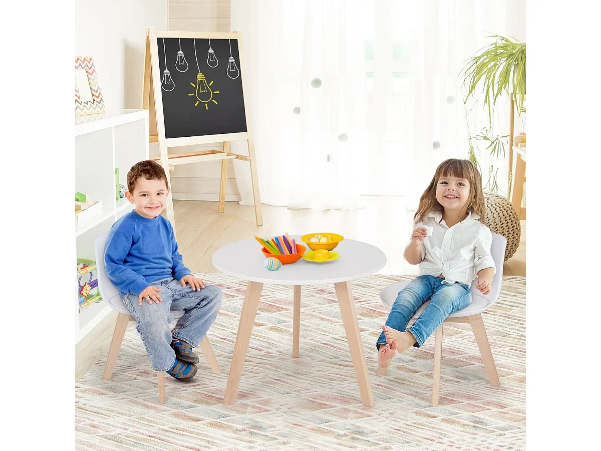 3 TLG. Kindersitzgruppe mit Runden Tisch & 2 Gepolsterten Stühlen für Kleinkinder von 3-8 J.