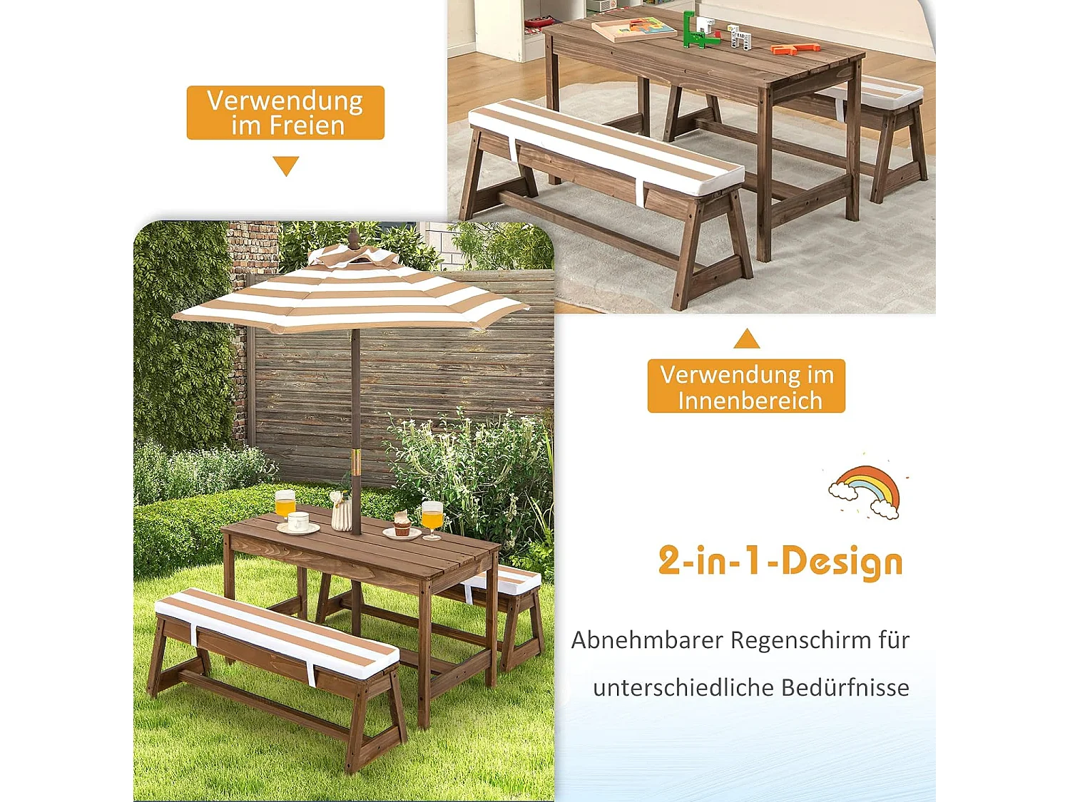 Kindersitzgruppe mit Kissen+Sonnenschirm