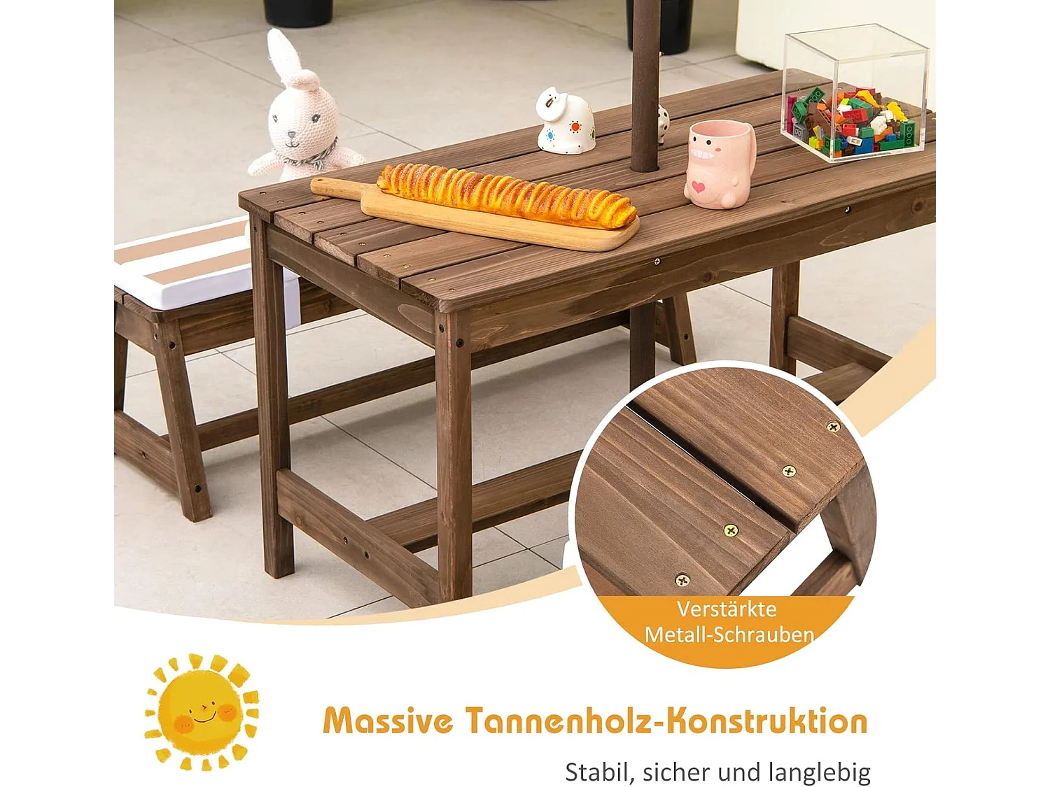 Kindersitzgruppe mit Kissen+Sonnenschirm