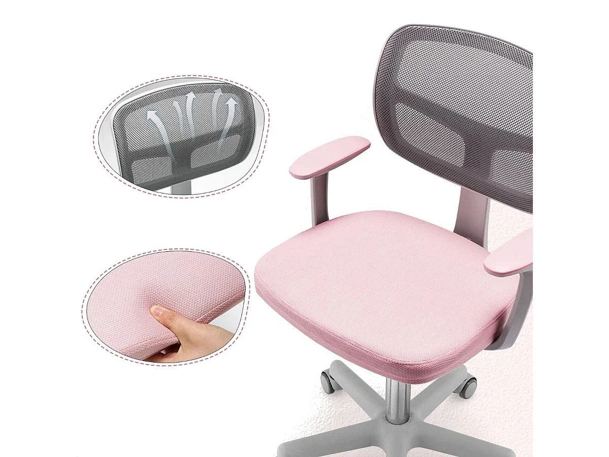 Sedia per scrivania per bambini con altezza regolabile, Sedile girevole a rete Rosa