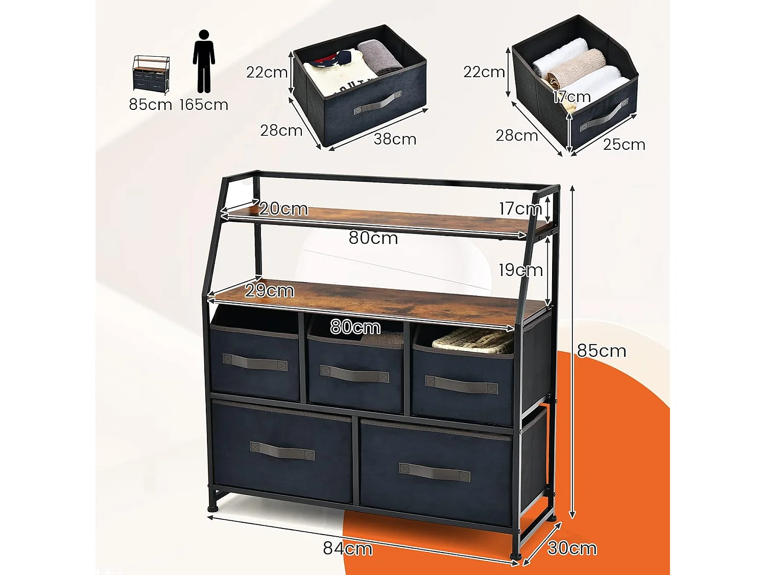 Sideboard mit Stoffschubladen