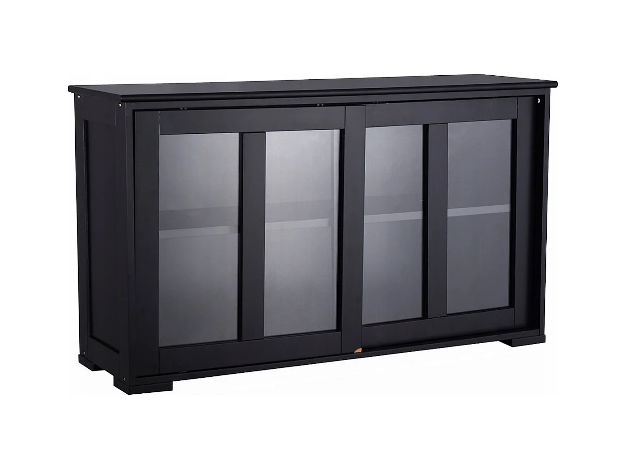 Buffet Meuble de Cuisine Cabinet de Stockage Placard Verre Porte Coulissante Noir en MDF de Haute Qulaité