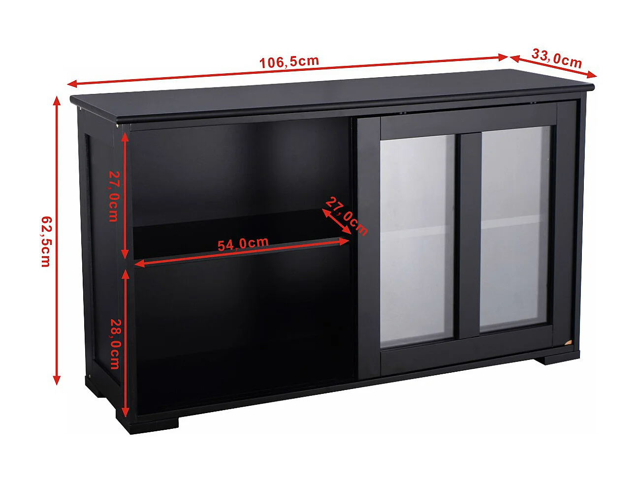 Sideboard Küchenschrank Wohnzimmerregel mit Schiebetüren Schwarz 106,5 x 33 x 62,5 cm