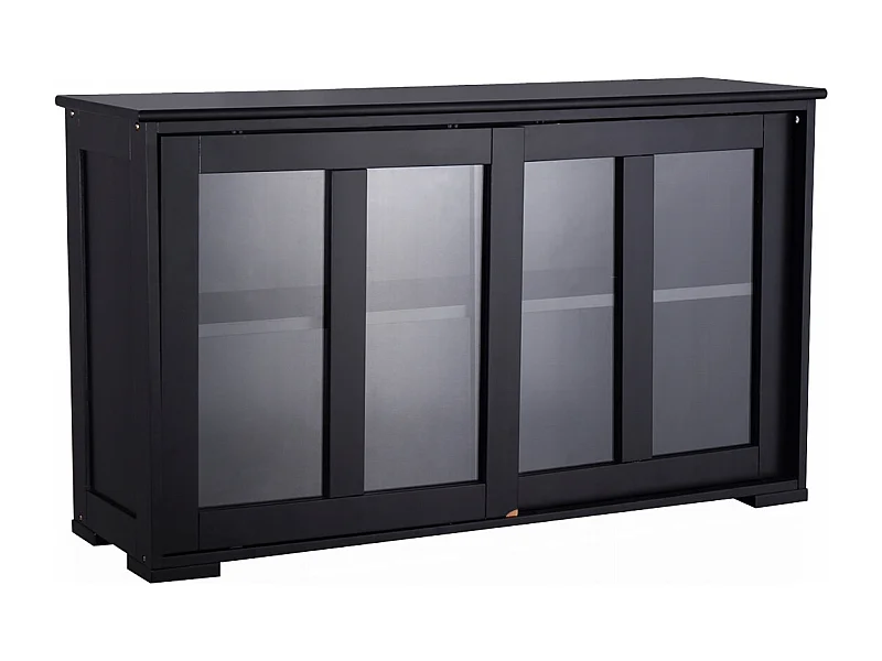 Buffet Meuble de Cuisine Cabinet de Stockage Placard Verre Porte Coulissante Noir en MDF de Haute Qulaité