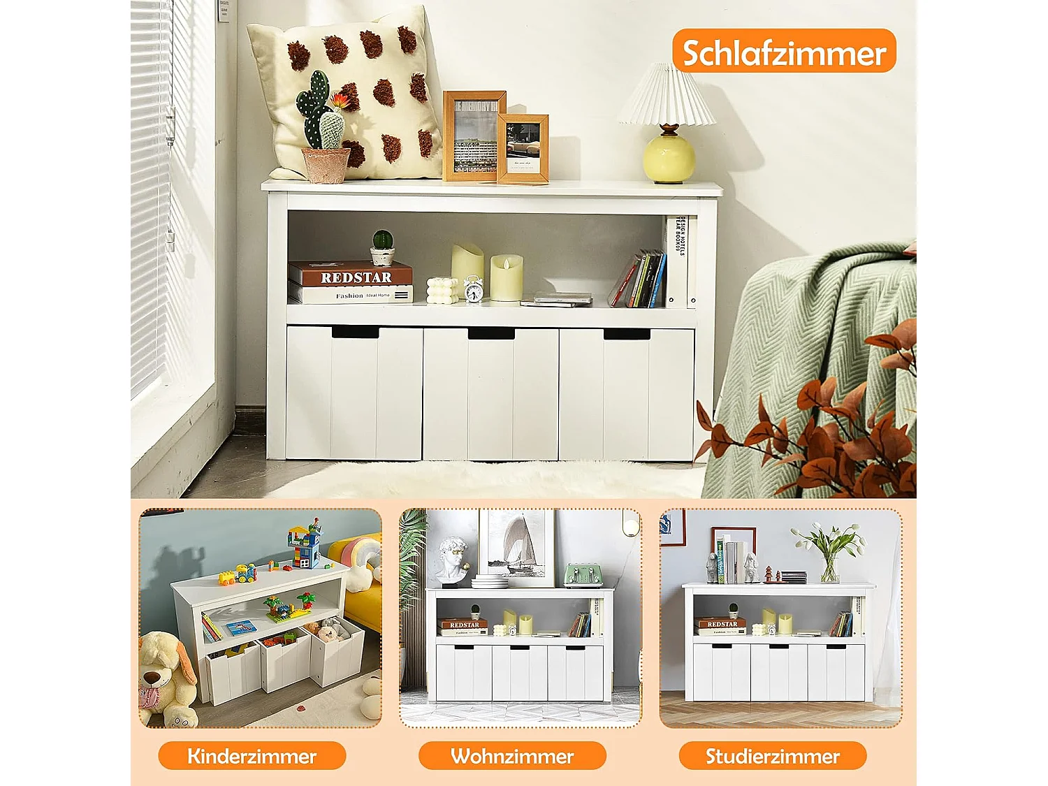 Aufbewahrungsschrank mit Schubladen Holz-Kinderschrank mit Rädern 101 x 33 x 62cm Weiß