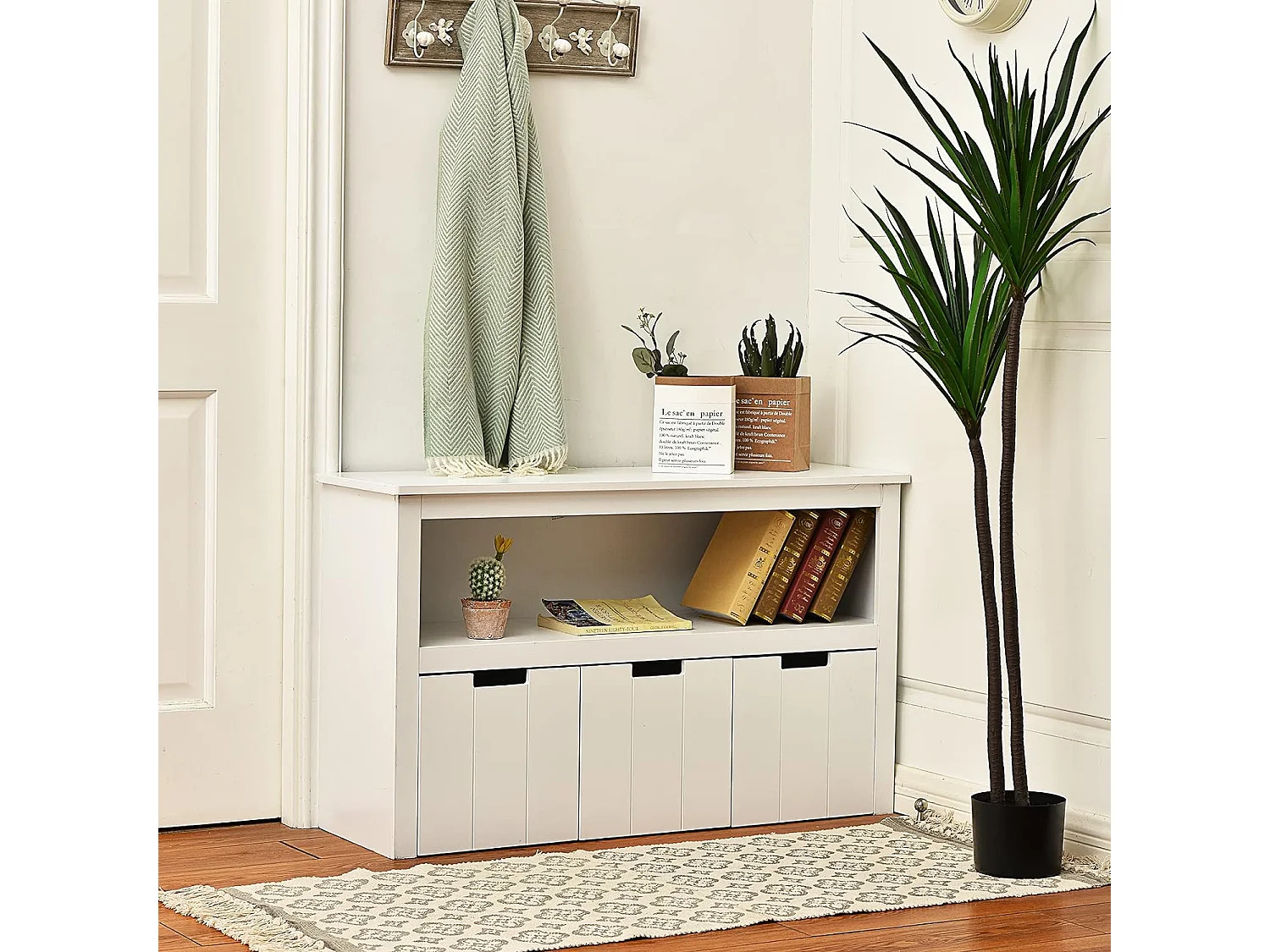 Aufbewahrungsschrank mit Schubladen Holz-Kinderschrank mit Rädern 101 x 33 x 62cm Weiß