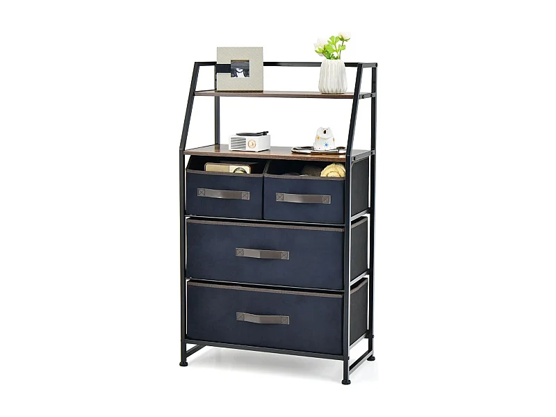 4 Schubladen Sideboard mit Stoffschubladen Stoffkommode 58 x 29 x 100 cm