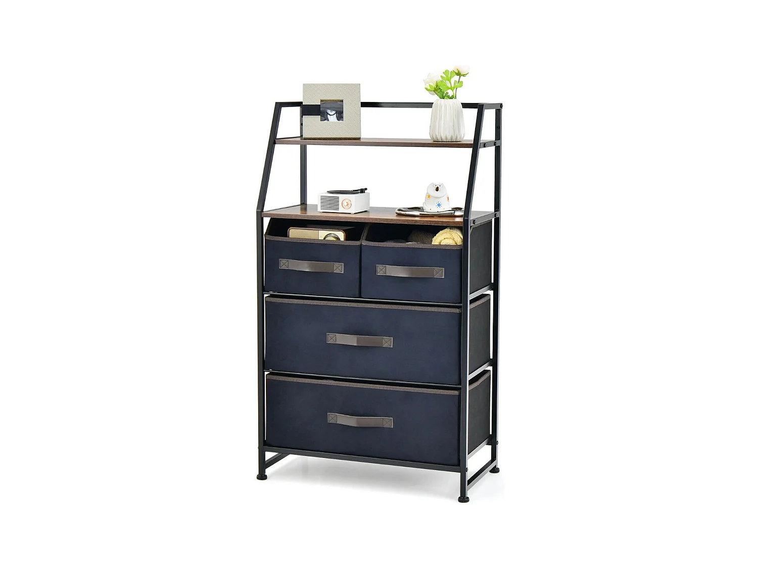 4 Schubladen Sideboard mit Stoffschubladen Stoffkommode 58 x 29 x 100 cm