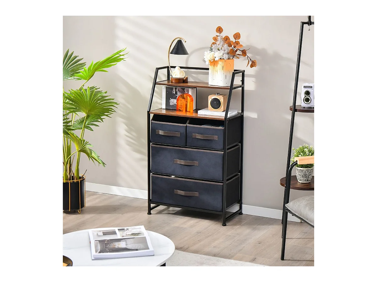 4 Schubladen Sideboard mit Stoffschubladen Stoffkommode 58 x 29 x 100 cm