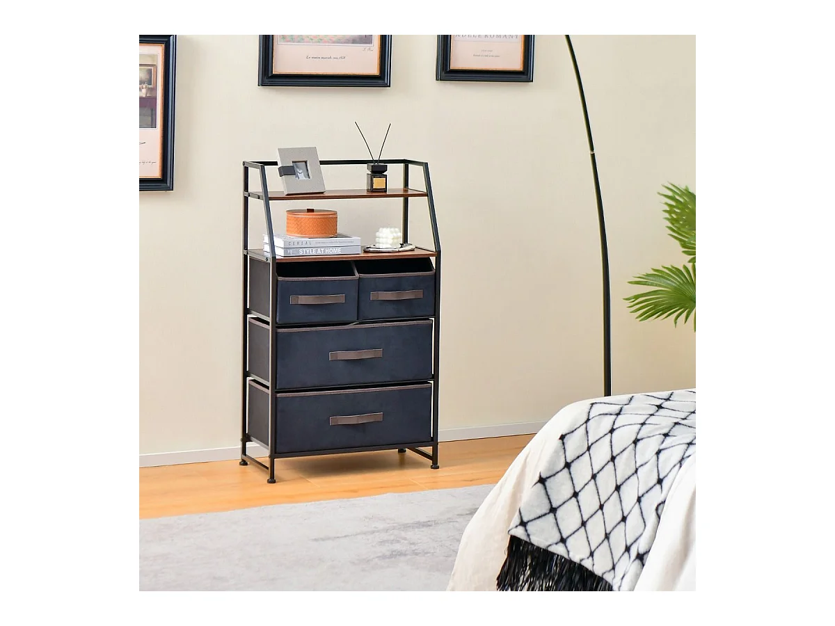 4 Schubladen Sideboard mit Stoffschubladen Stoffkommode 58 x 29 x 100 cm