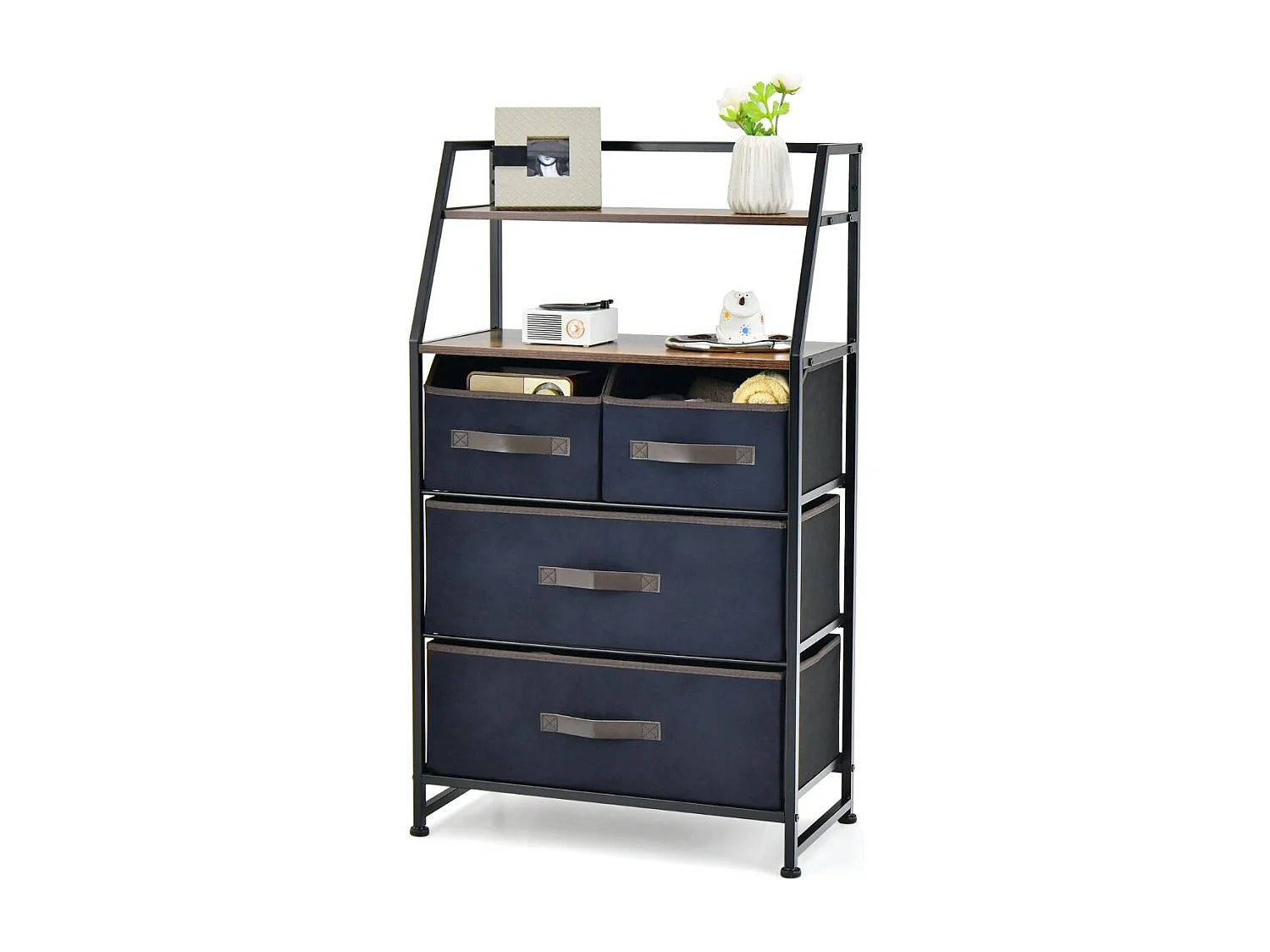 4 Schubladen Sideboard mit Stoffschubladen Stoffkommode 58 x 29 x 100 cm