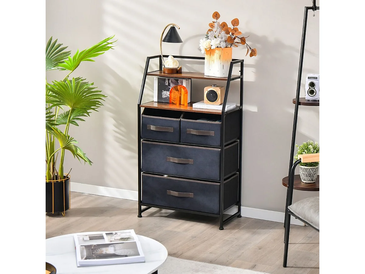 4 Schubladen Sideboard mit Stoffschubladen Stoffkommode 58 x 29 x 100 cm