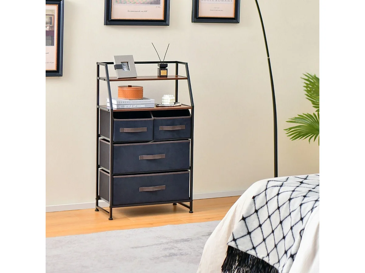 4 Schubladen Sideboard mit Stoffschubladen Stoffkommode 58 x 29 x 100 cm