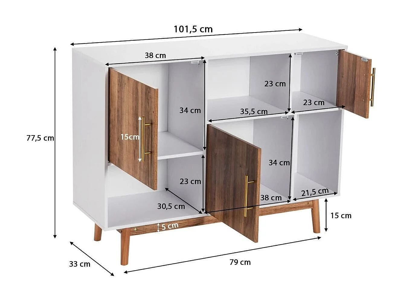 Sideboard Standregal Kommode Mehrzweck Schrank 95 x 31 x 76 cm Weiß + Kaffeebraun