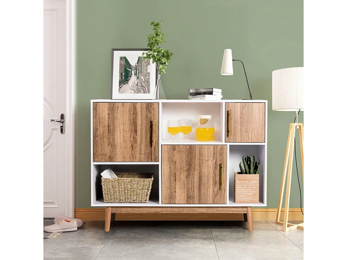 Sideboard Standregal Kommode Mehrzweck Schrank 95 x 31 x 76 cm Weiß + Kaffeebraun