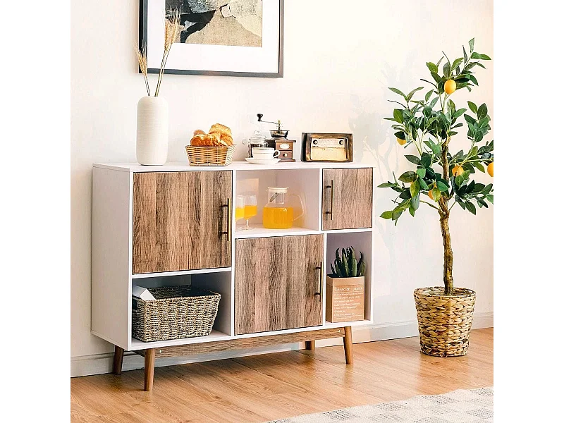 Sideboard Standregal Kommode Mehrzweck Schrank 95 x 31 x 76 cm Weiß + Kaffeebraun