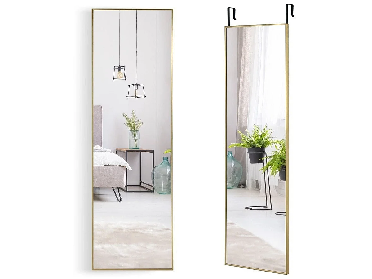 37 x 120 cm Ganzkörperspiegel mit Höhenverstellbaren Hängehaken Wandspiegel Golden