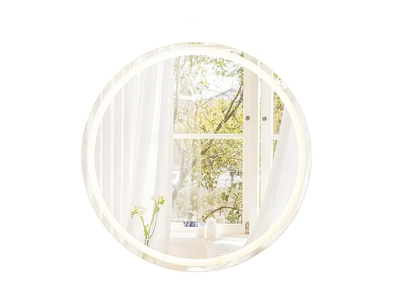 Badspiegel mit Anti-Beschlage Spiegelheizung und Anzeige, LED-Spiegel dimmbar, Badezimmerspiegel 3000K-6500K Wandspiegel (81 x 81 x 4 cm) NM0233