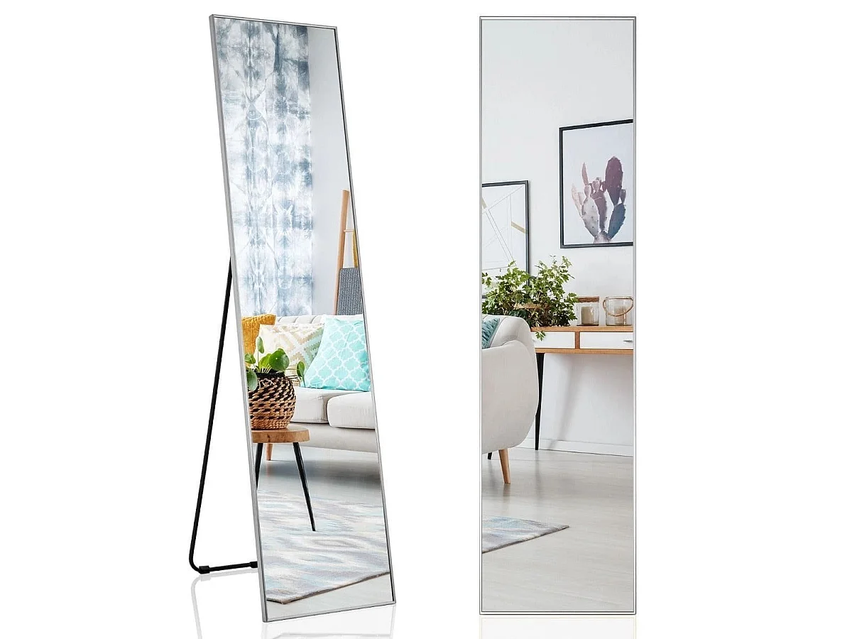 160 x 40 cm Ganzkörperspiegel 2 in 1 Standspiegel & Wandspiegel aus bruchsicherem Glas Silber