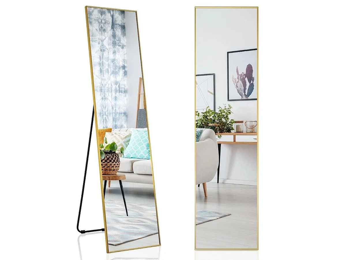 160 x 40 cm Ganzkörperspiegel 2 in 1 Standspiegel & Wandspiegel aus bruchsicherem Glas Gold