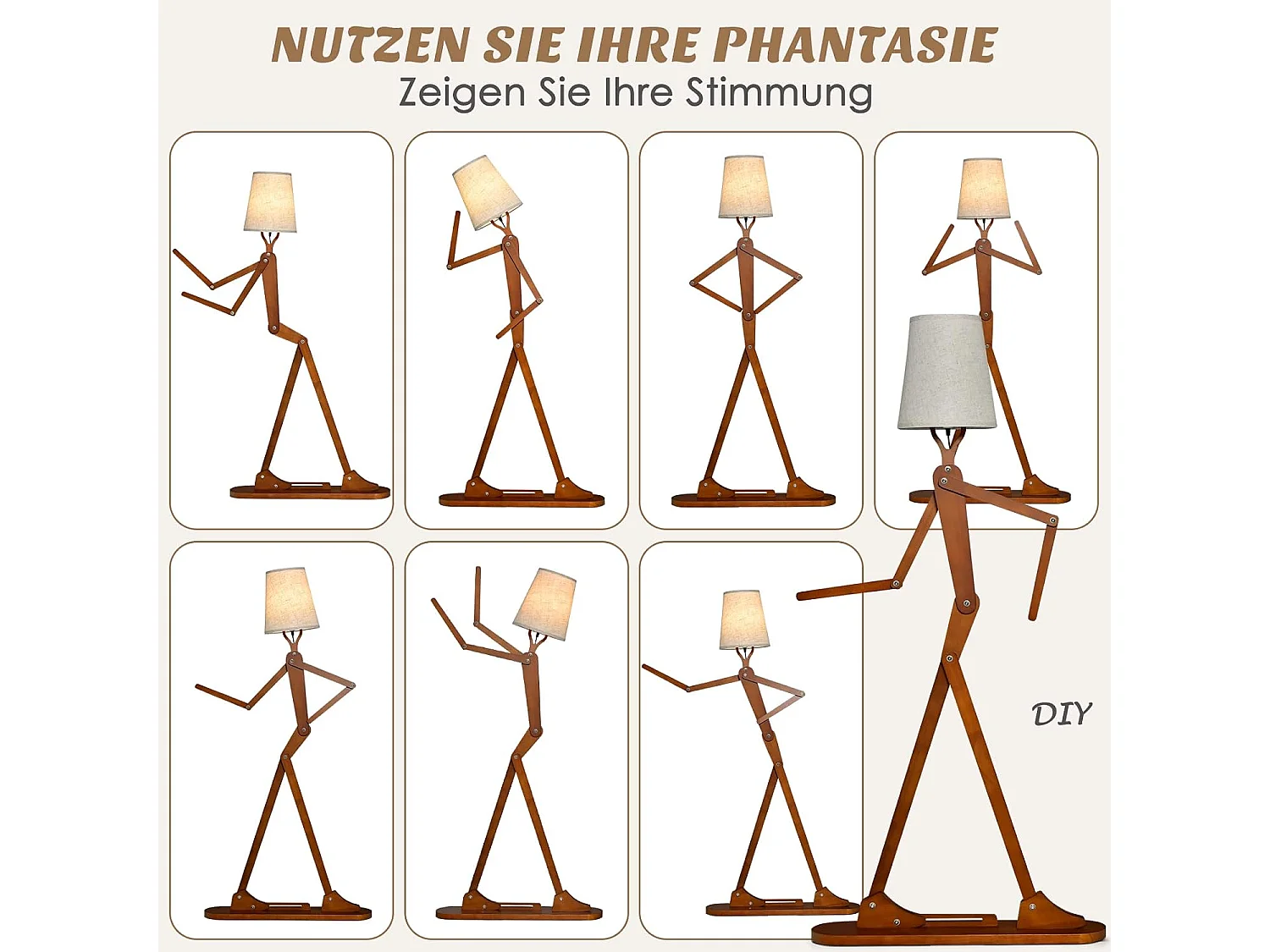 Stehlampe mit verstellbaren Gelenken