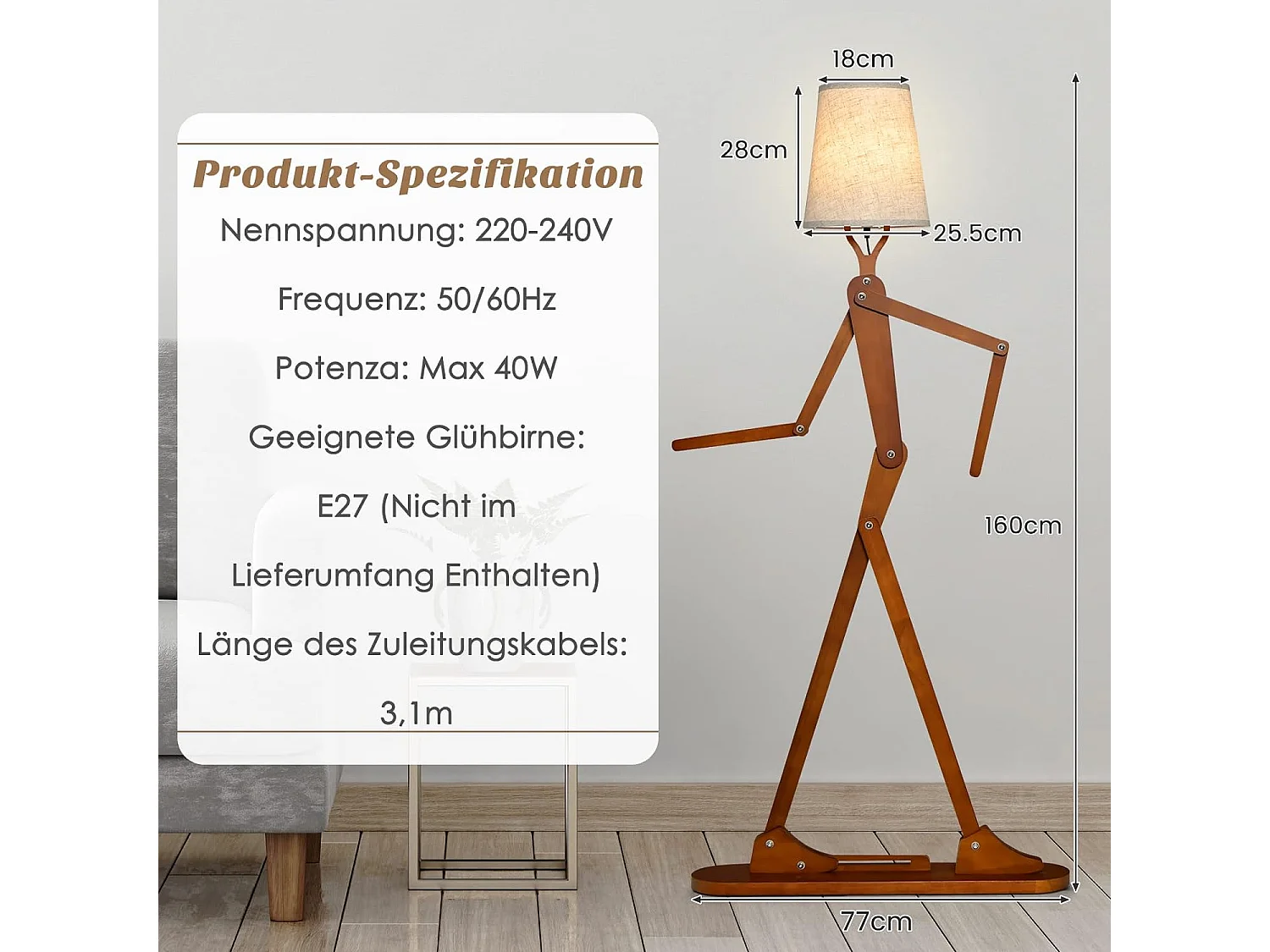 Stehlampe mit verstellbaren Gelenken