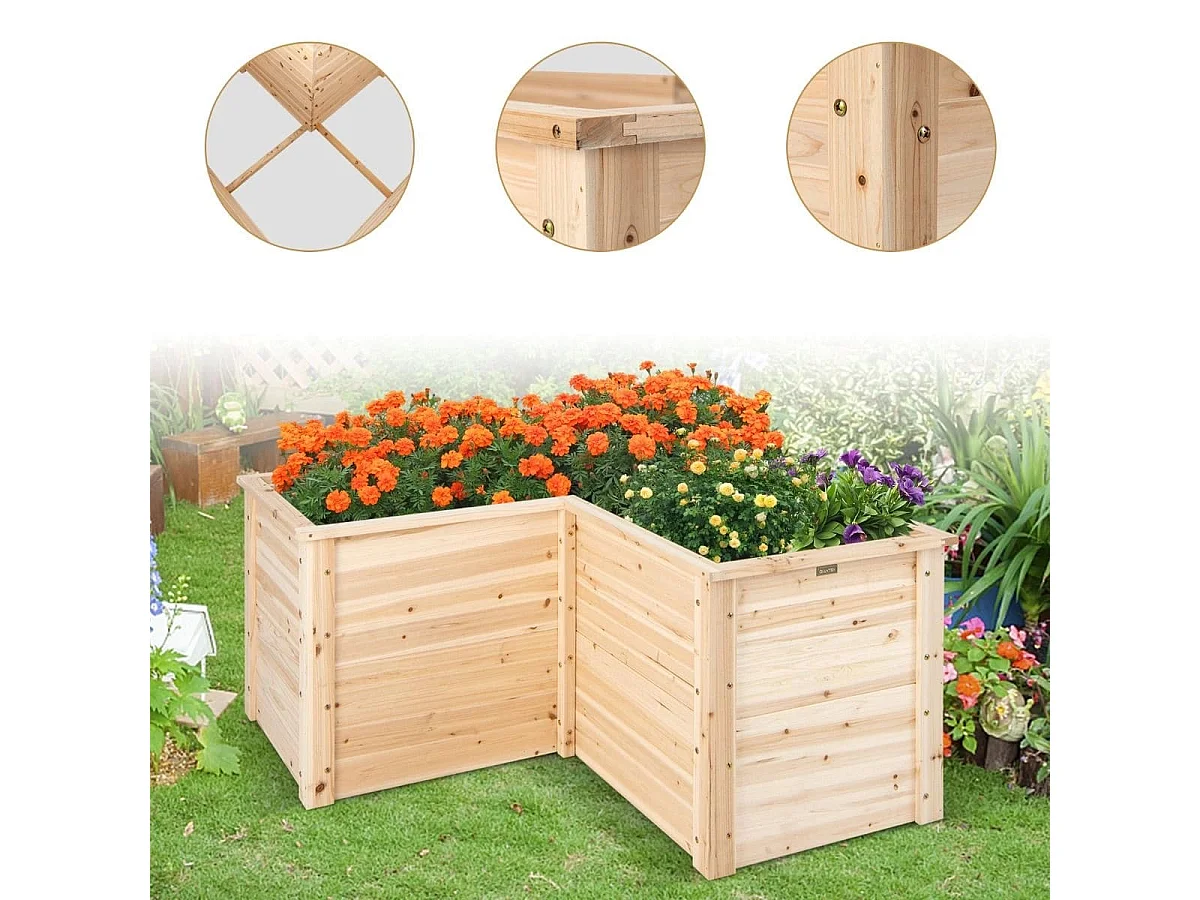 Letto rialzato in legno da giardino con base aperta, Vaso rialzato a forma di L da giardino 120x120x63cm  Naturale