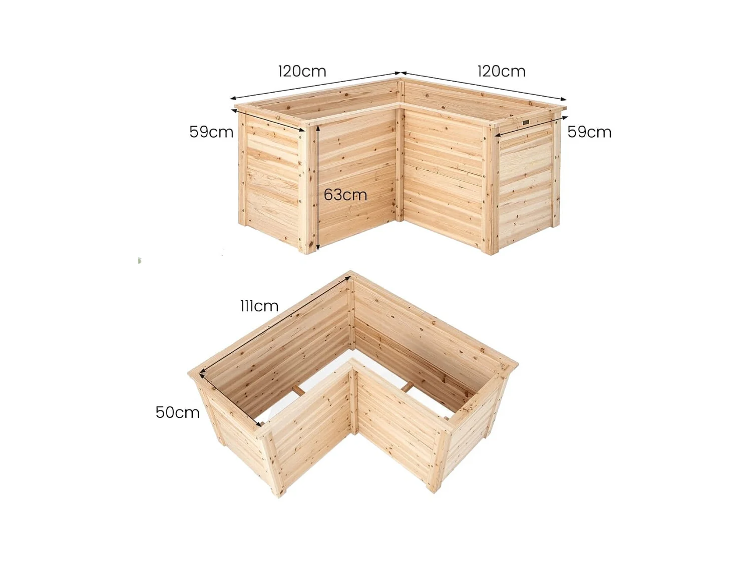 Hochbeet Holz Pflanzkasten für Balkon Garten Terrasse Kräuterbeet Blumenkasten 120 x 120 x 63 cm Natur