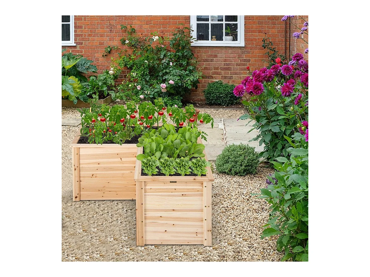 Hochbeet Holz Pflanzkasten für Balkon Garten Terrasse Kräuterbeet Blumenkasten 120 x 120 x 63 cm Natur