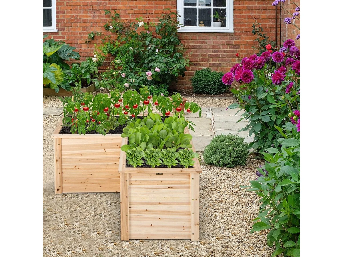 Hochbeet Holz Pflanzkasten für Balkon Garten Terrasse Kräuterbeet Blumenkasten 120 x 120 x 63 cm Natur