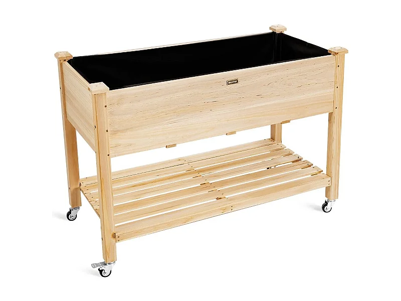 Erhöhtes Gartenbeet Pflanzkasten aus Holz mit Feststellbaren Rädern 120 x 59 x 84 cm Natur