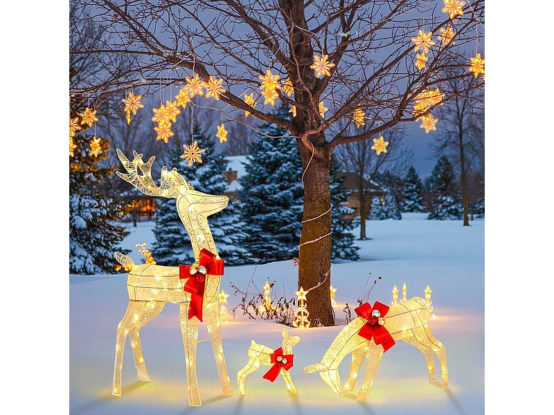 3-teilige LED Rentier Familie mit 230 LED-Lichtern Beleuchtetes Rentier Weihnachtsfigur