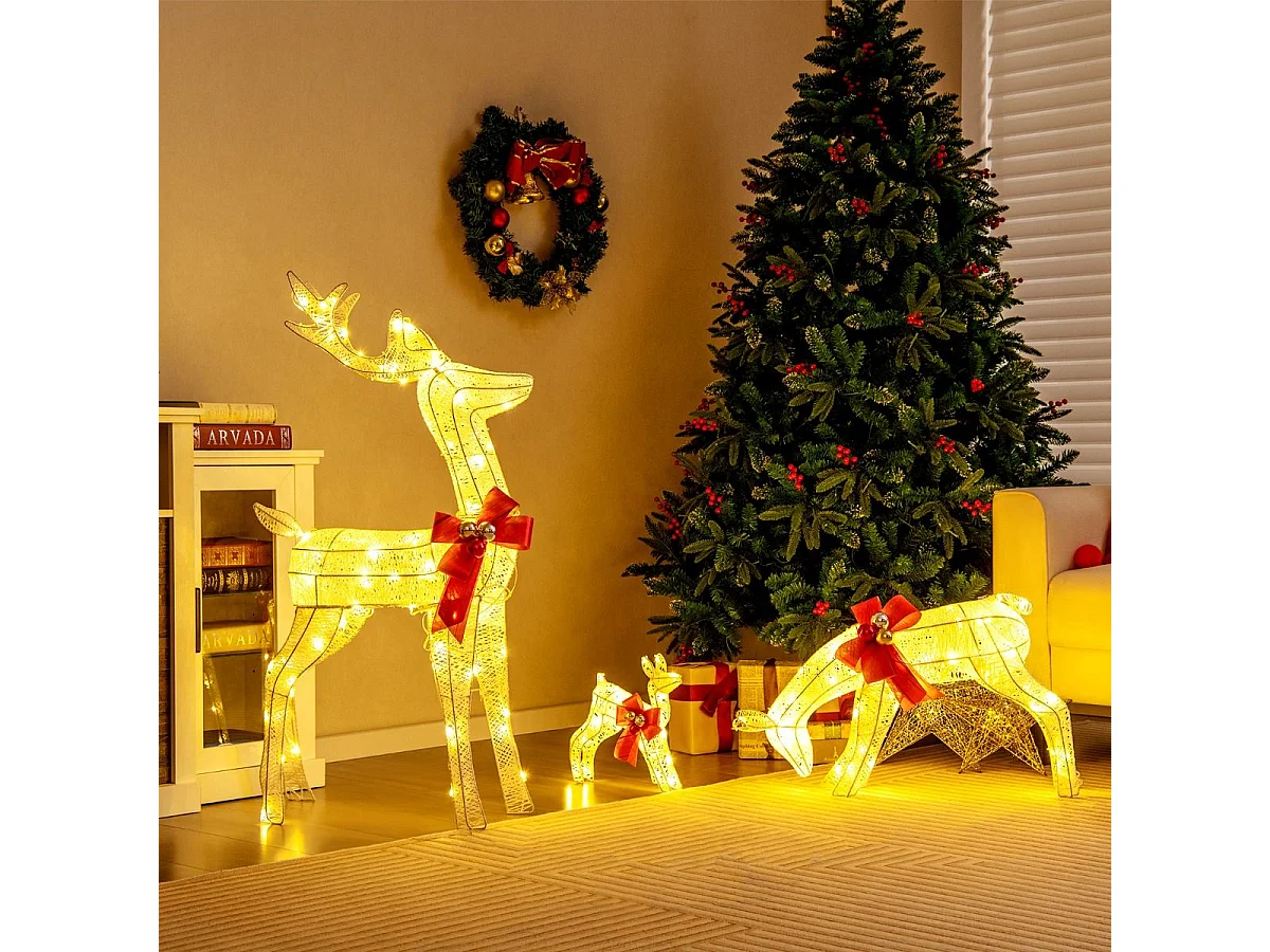 Set di 3 renne luminose da 116/42/30cm, Decorazione natalizia con 230 luci LED picchetti per interni ed esterni